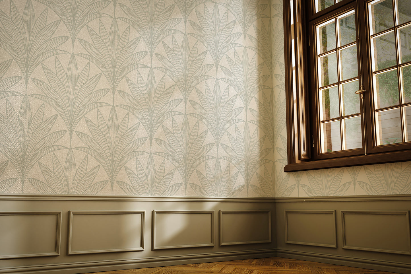 Art Deco Palm Leaves Peel and Stick Wallpaper Sample - Art Deco, Scallops