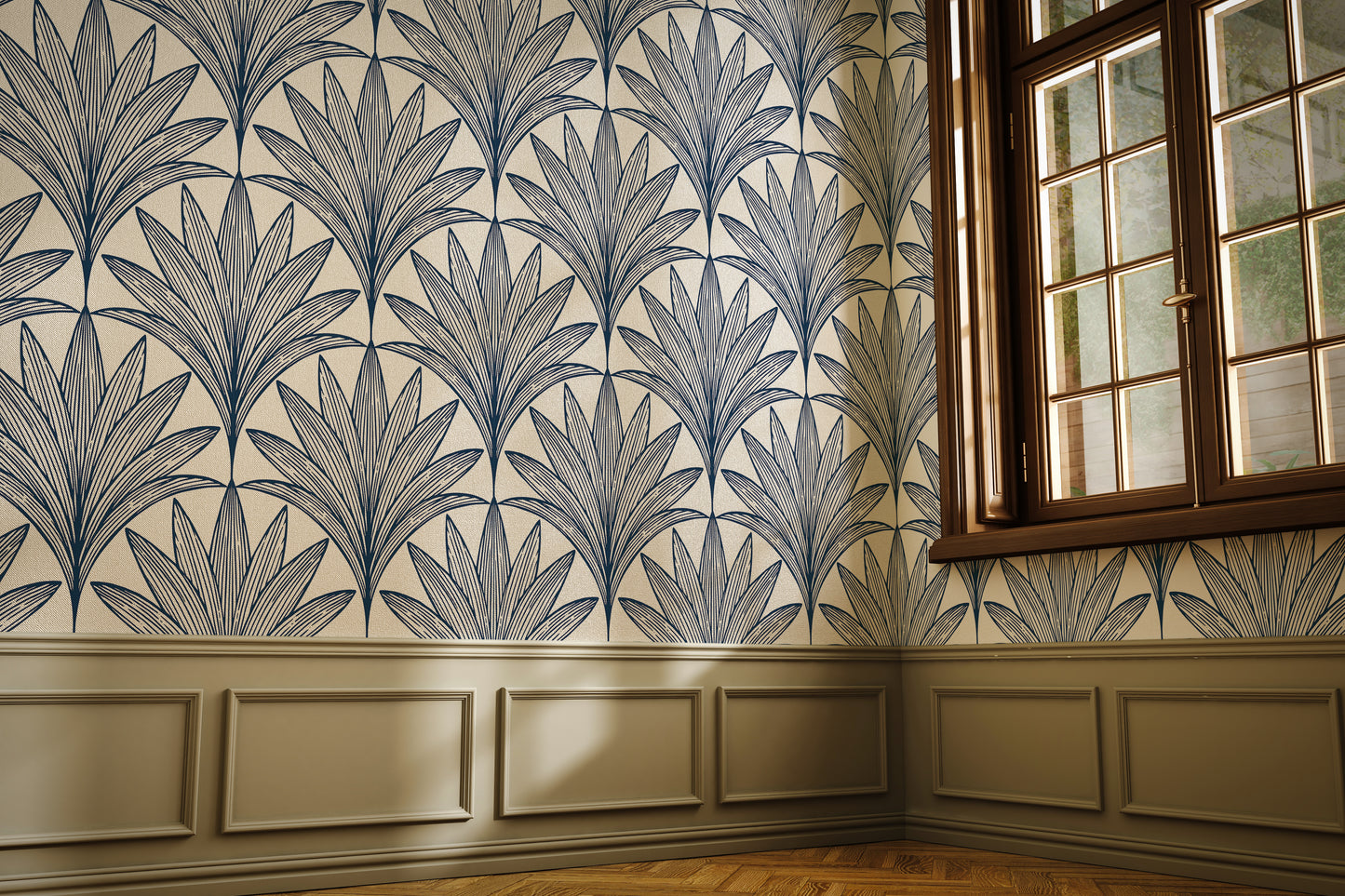 Art Deco Palm Leaves Peel and Stick Wallpaper Sample - Art Deco, Scallops