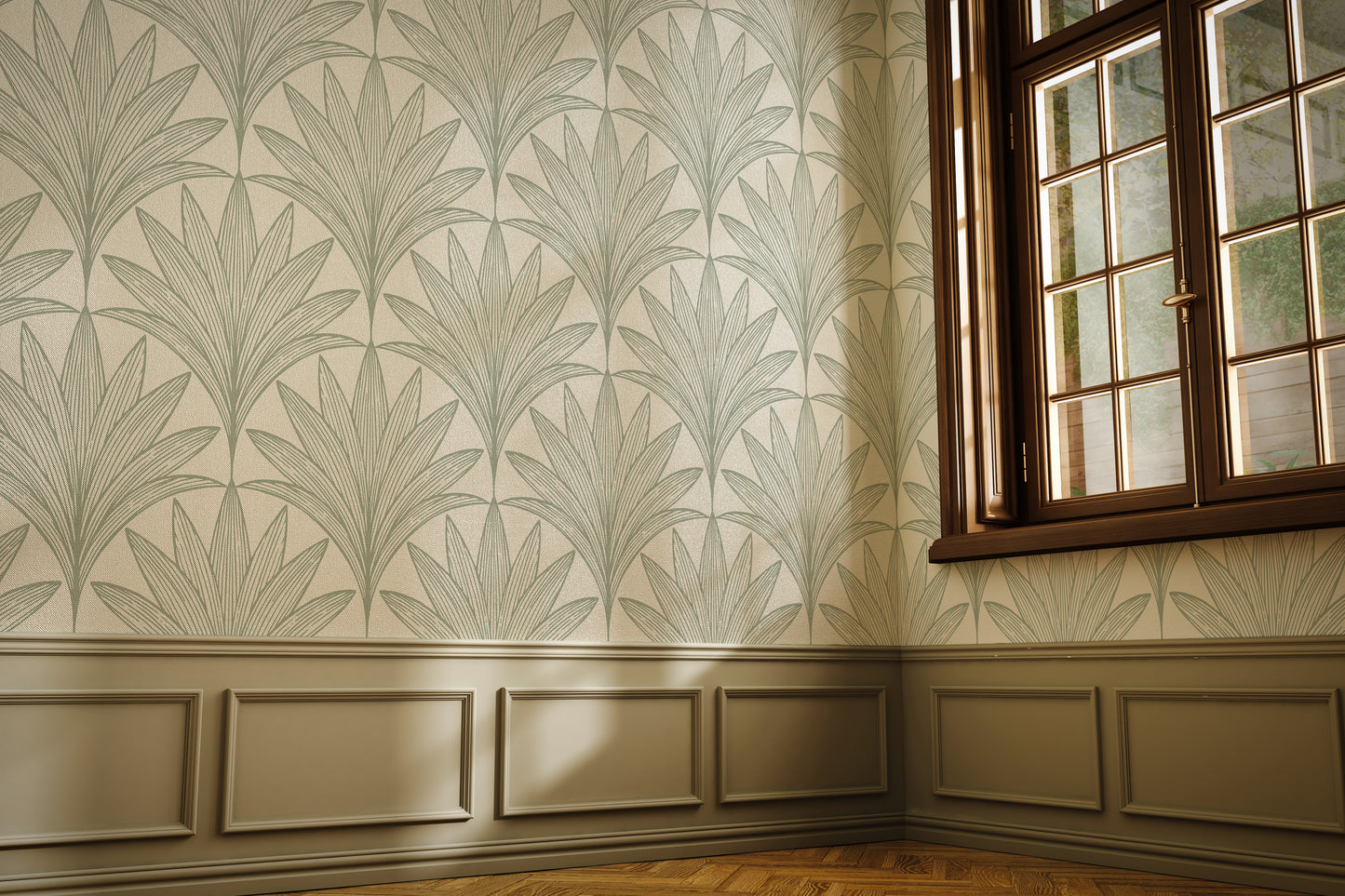 Art Deco Palm Leaves Peel and Stick Wallpaper Sample - Art Deco, Scallops