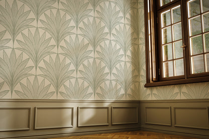 Art Deco Palm Leaves Peel and Stick Wallpaper Sample - Art Deco, Scallops