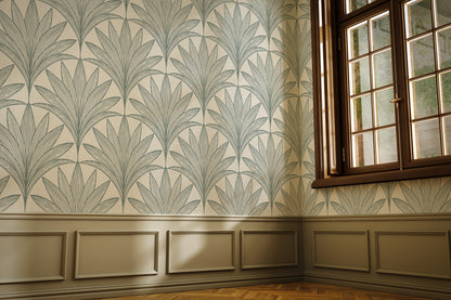 Art Deco Palm Leaves Peel and Stick Wallpaper Sample - Art Deco, Scallops