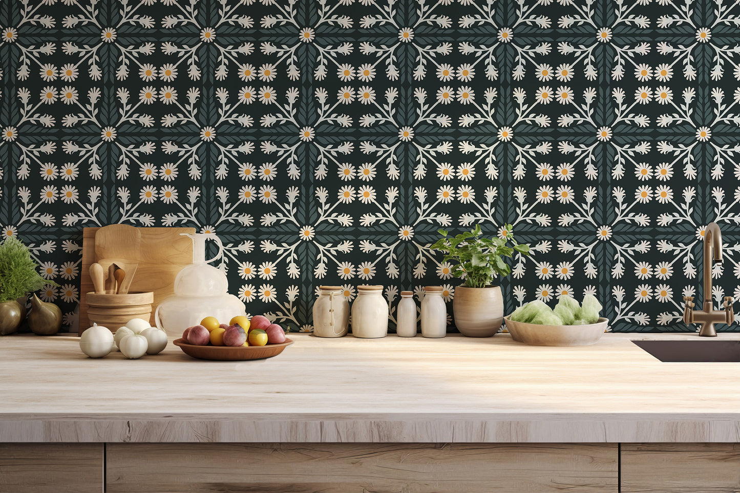 Geo Floral Tile Wallpaper