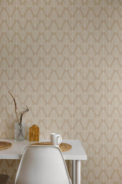 Beige Striped Leaves Peel and Stick Wallpaper Sample - Geometric, Holiday