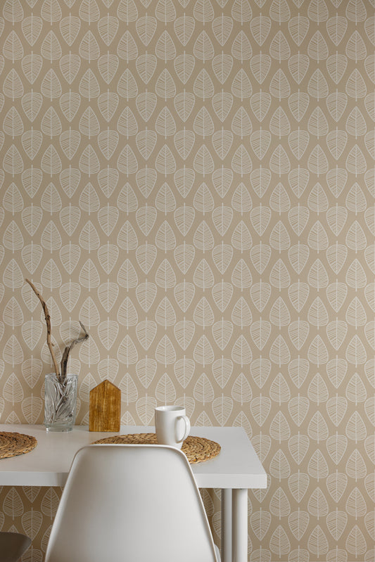 Beige Striped Leaves Peel and Stick Wallpaper Sample - Geometric, Holiday