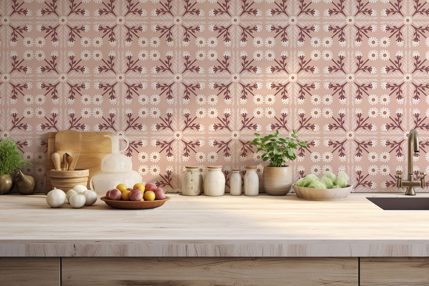Geo Floral Tile Wallpaper
