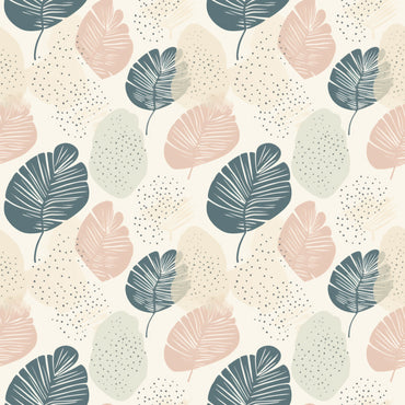 Blush and Teal Polka Dots and Leaves Wallpaper