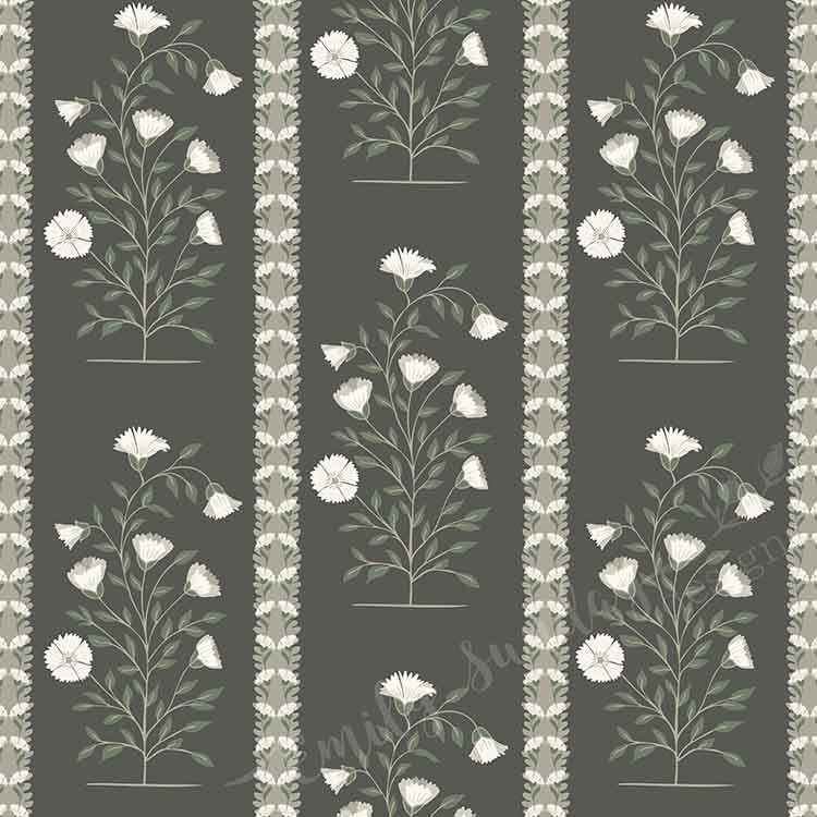 Boteh Paisley Stripe Mocha peel and stick wallpaper pattern detail
