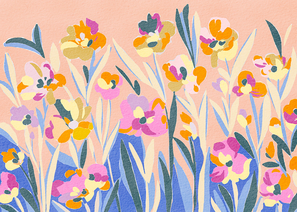 Colorful Blossoms Field Peel and Stick Wall Mural - Floral, Botanical, Mural