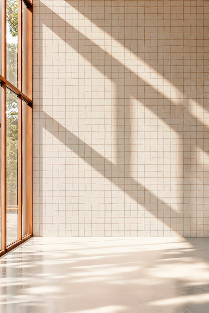 Cream Grid Fabric Wallpaper