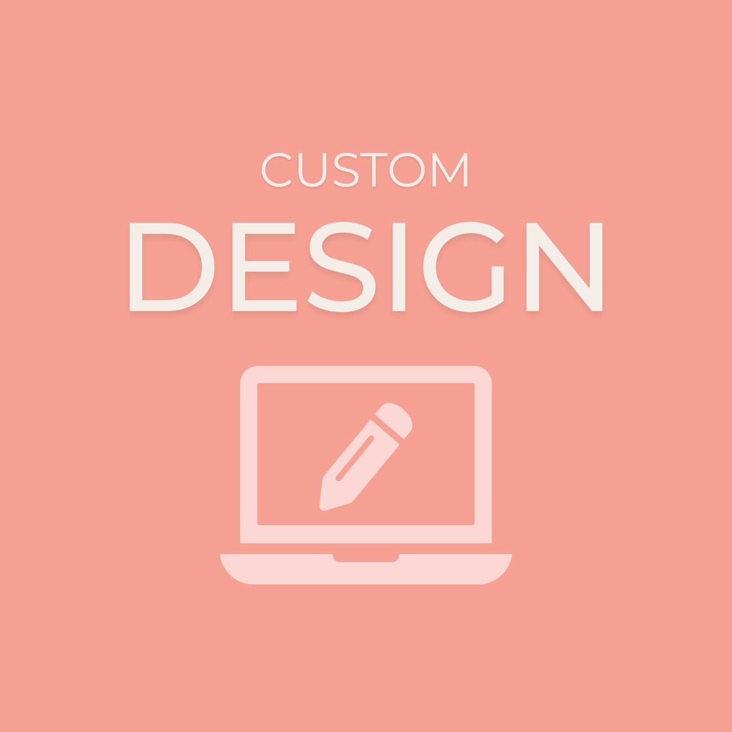 Pink background with 'Custom Design' text and a laptop icon.
