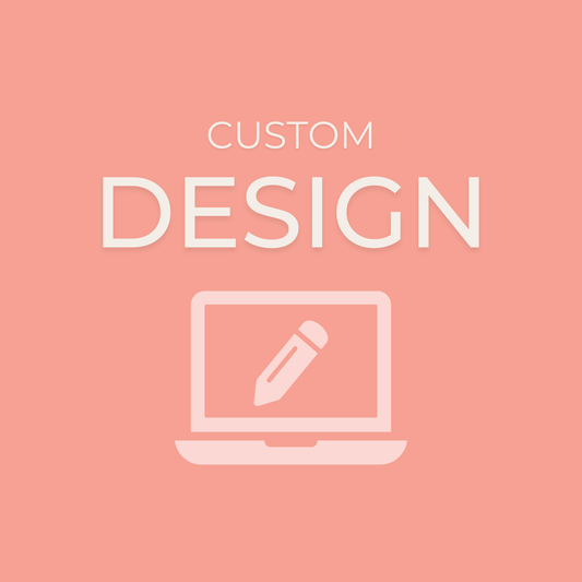 Pink background with 'Custom Design' text and a laptop icon.