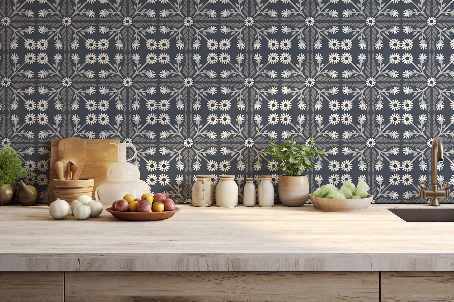 Geo Floral Tile Wallpaper
