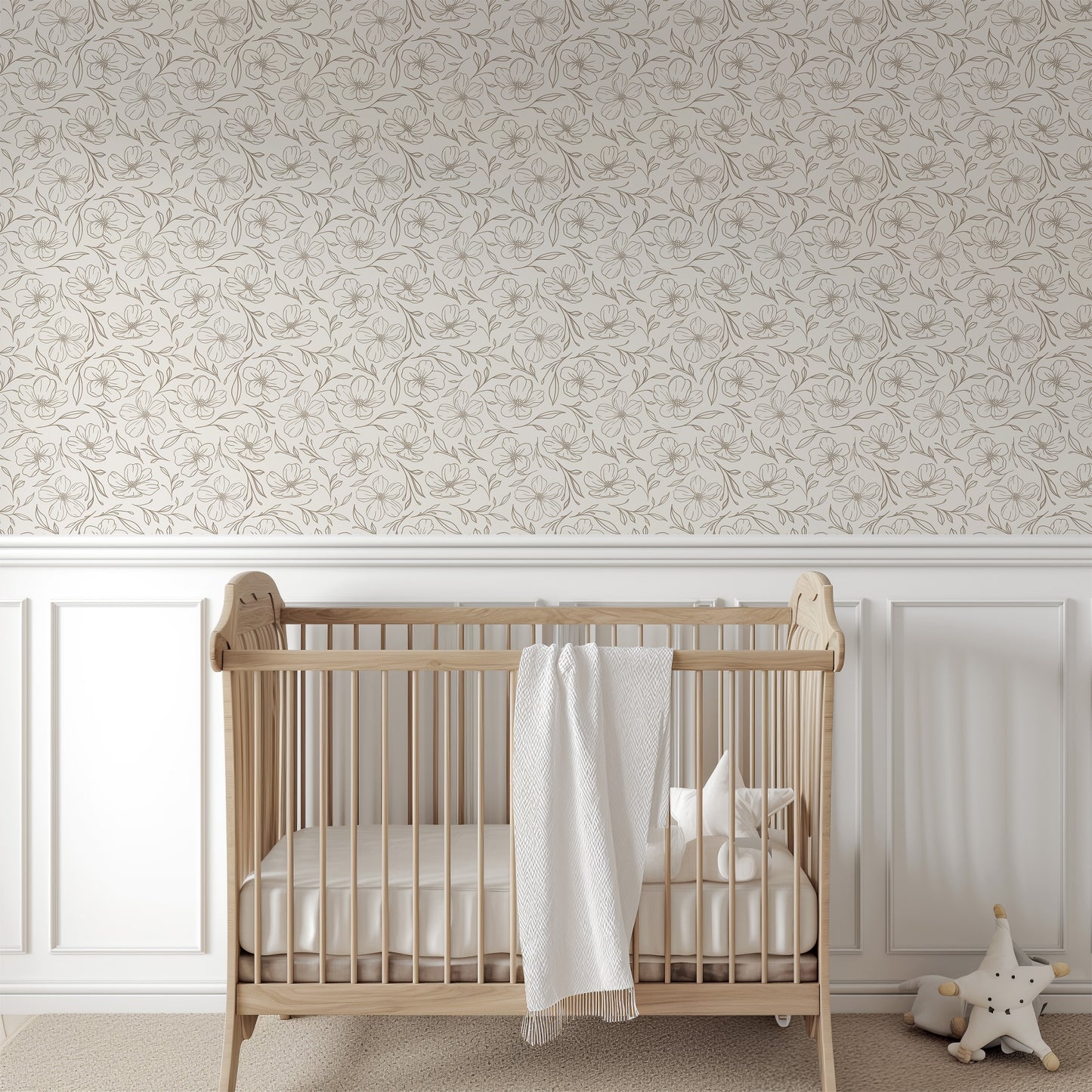 Delicate Line Drawn Floral Wallpaper