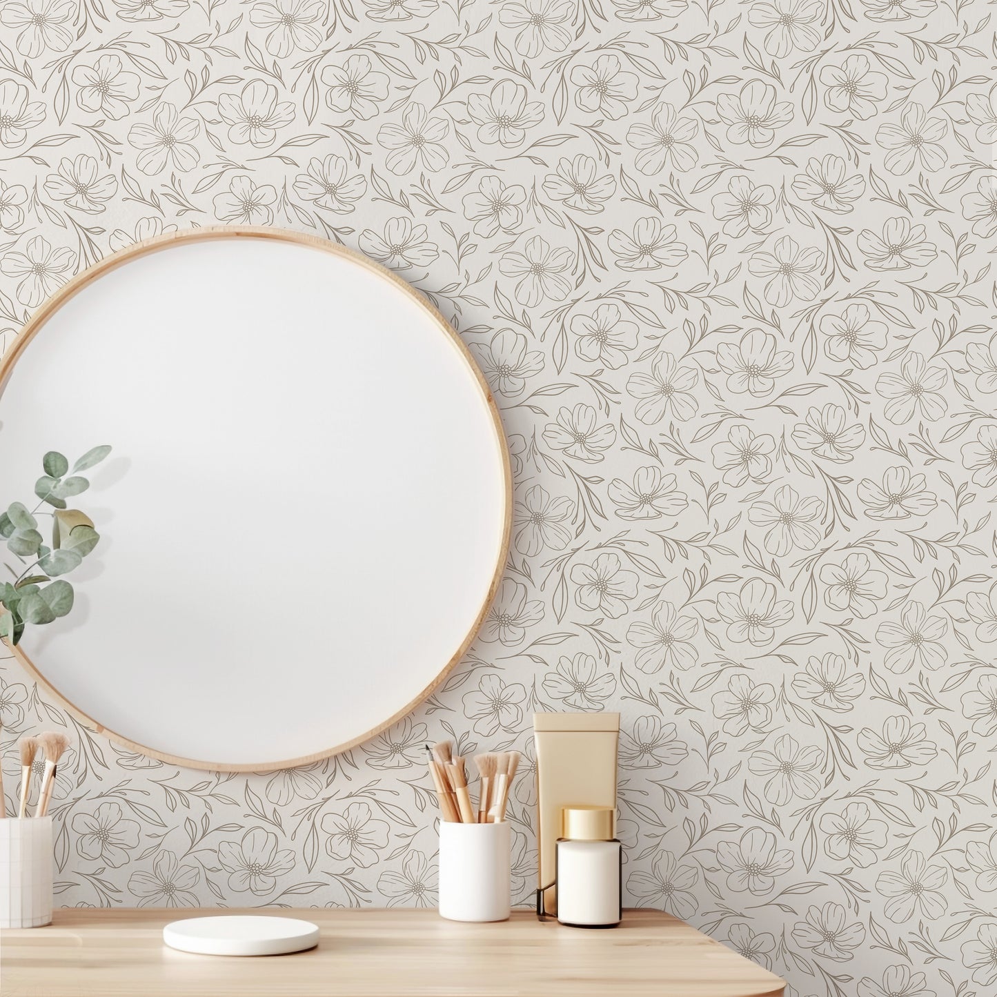 Delicate Line Drawn Floral Wallpaper