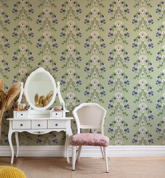 Floral Medallion Stripes Wallpaper