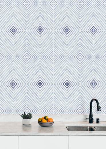 Indigo Denim Geometric Tile Wallpaper