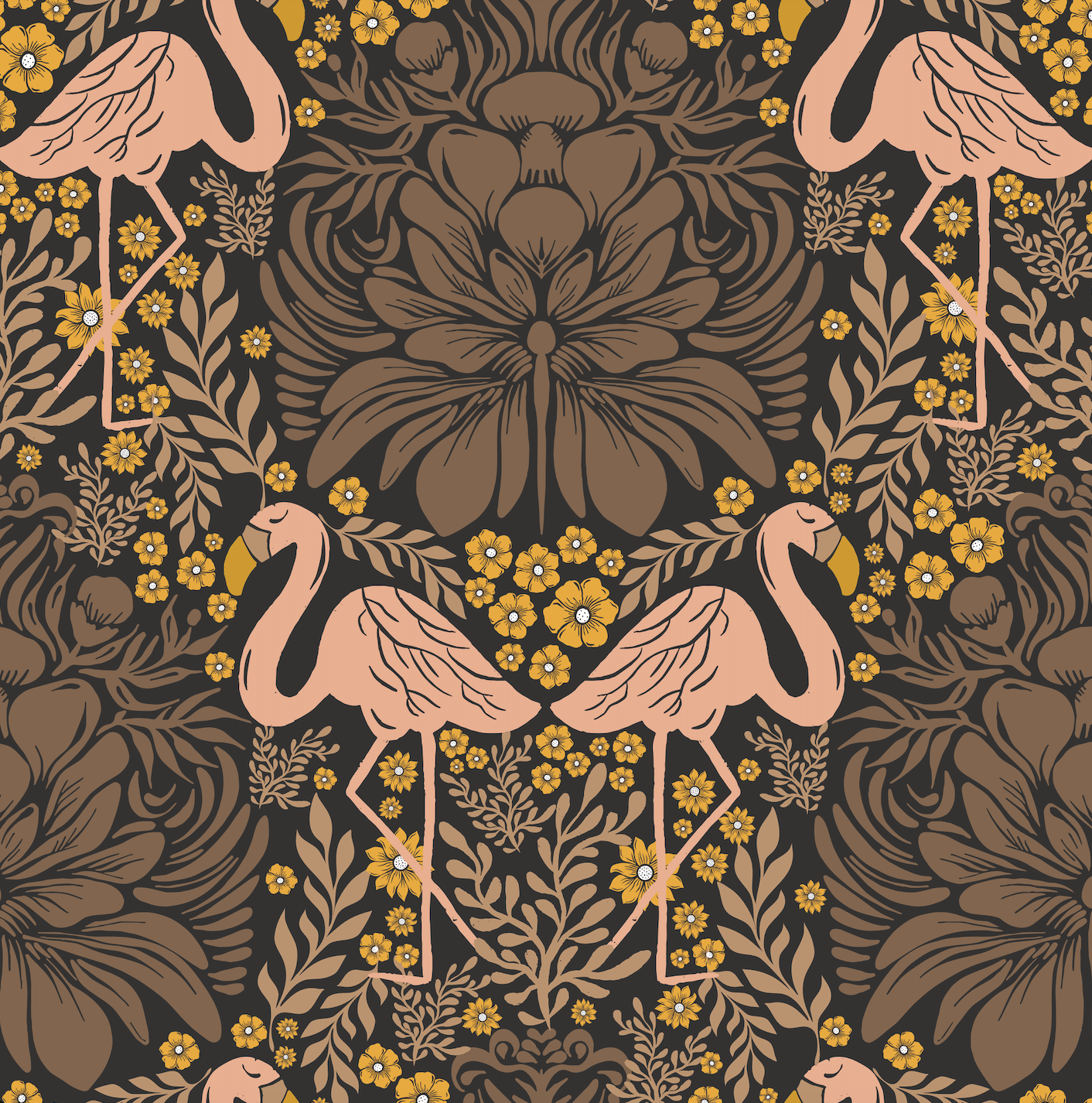 Flamingo Garden Dark Wallpaper