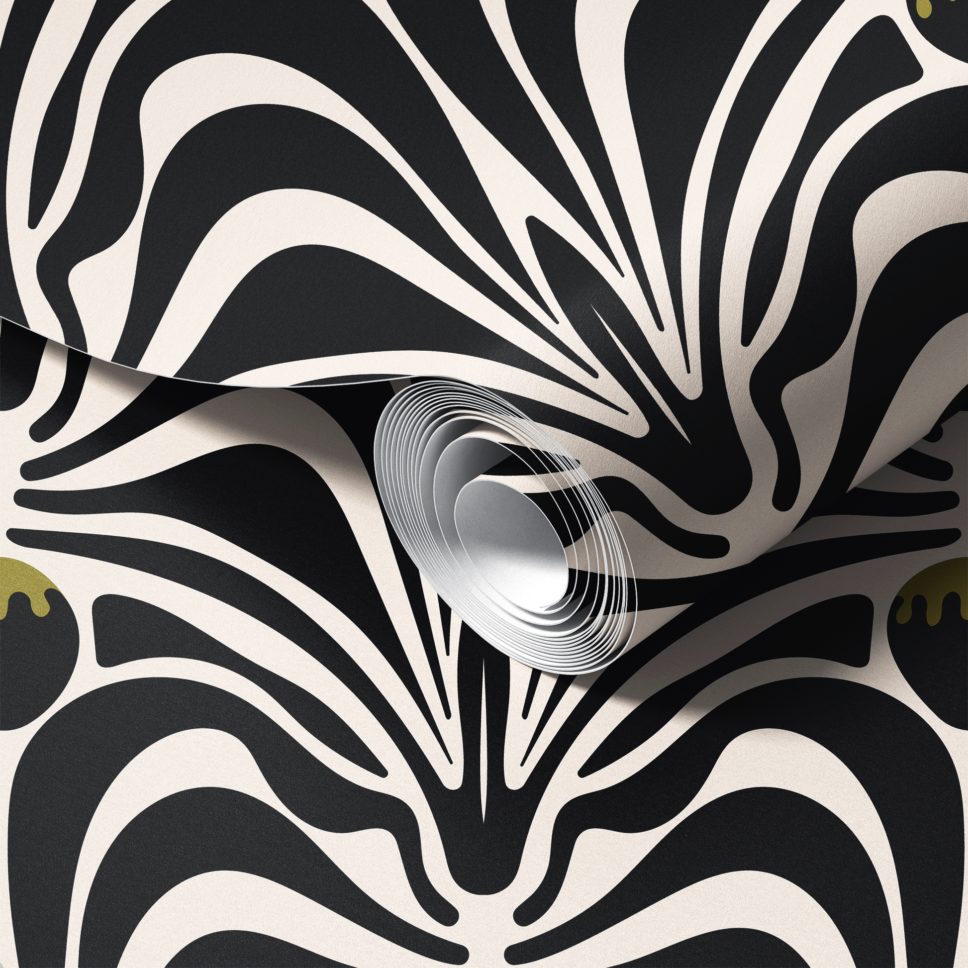 Roll of black and white patterned paper with a spiral design.