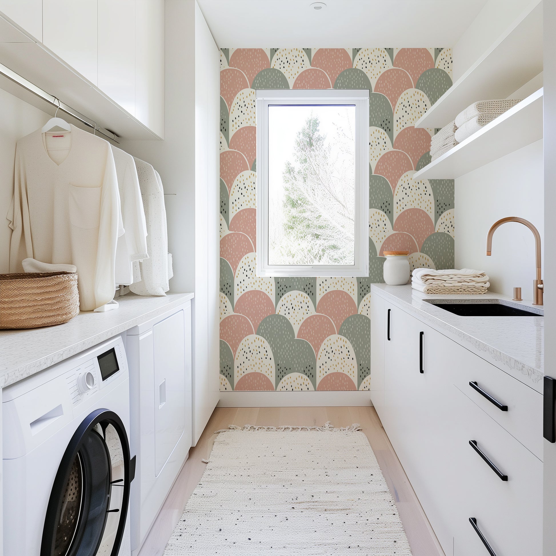 Geometric Boho Hills peel and stick wallpaper room mockup