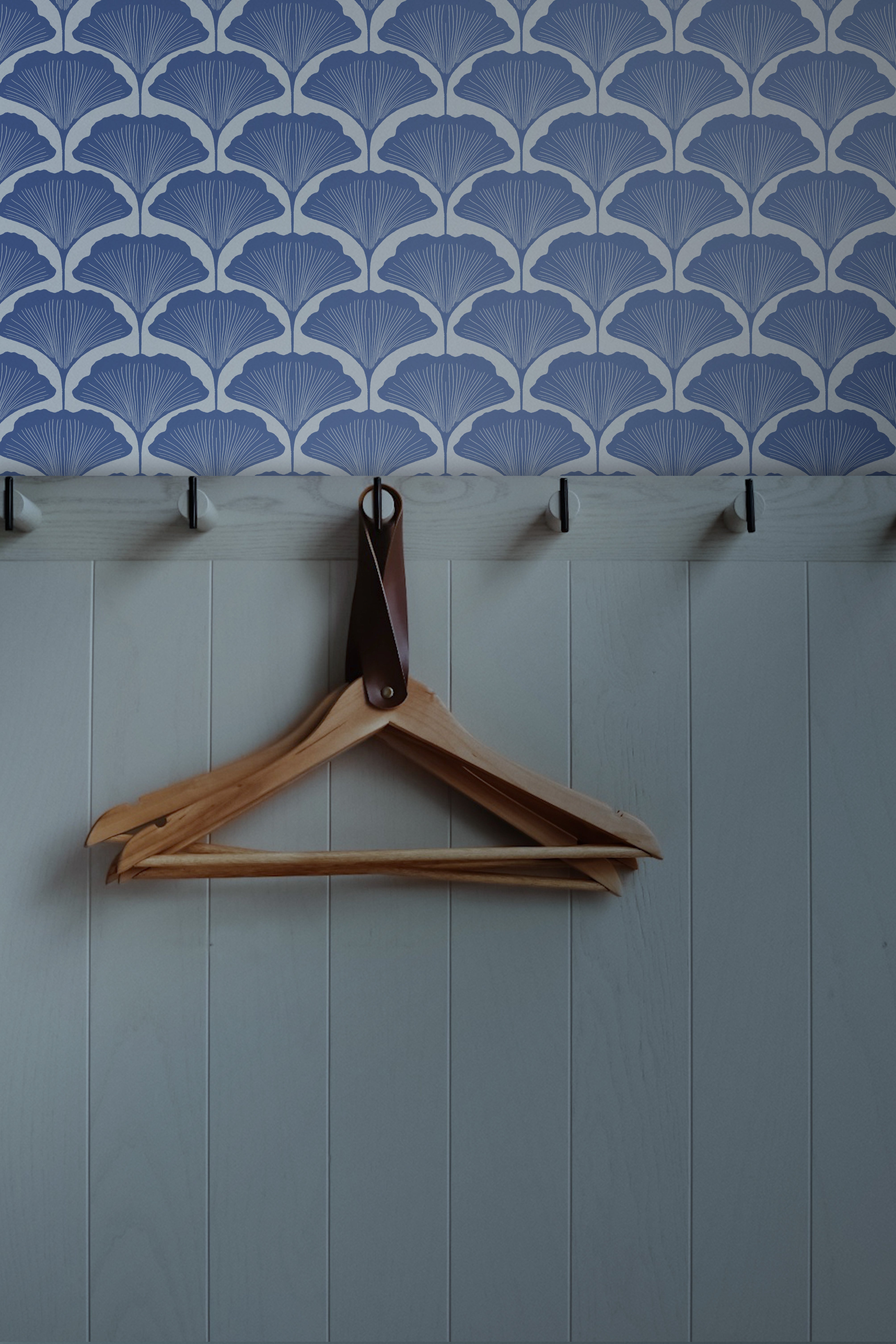 Ginkgo Scallop Blue peel and stick wallpaper pattern detail