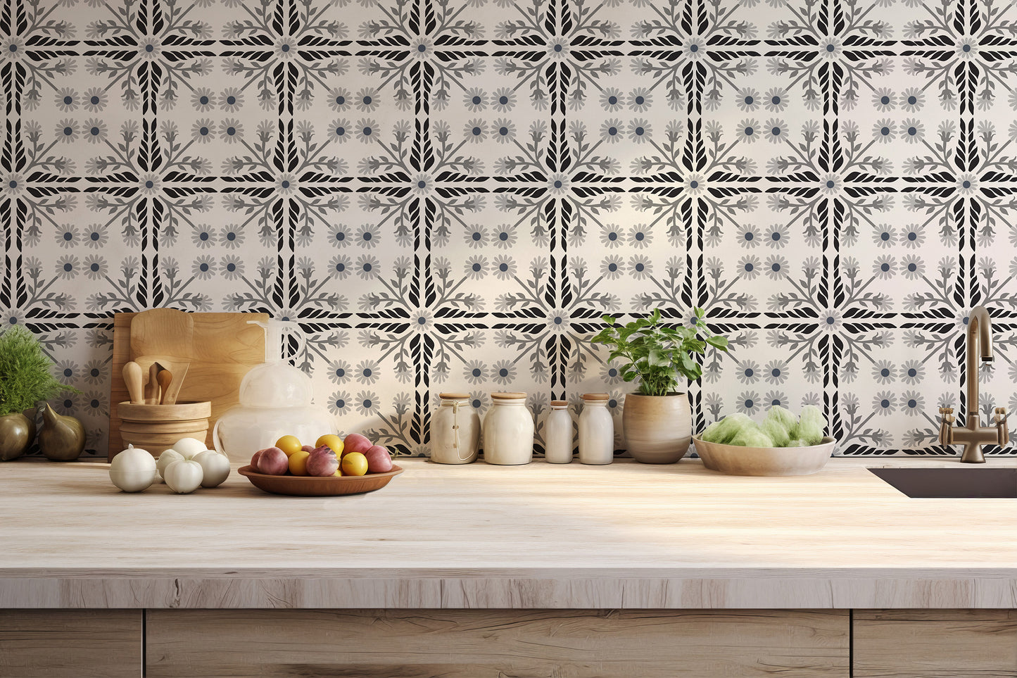 Geo Floral Tile Wallpaper