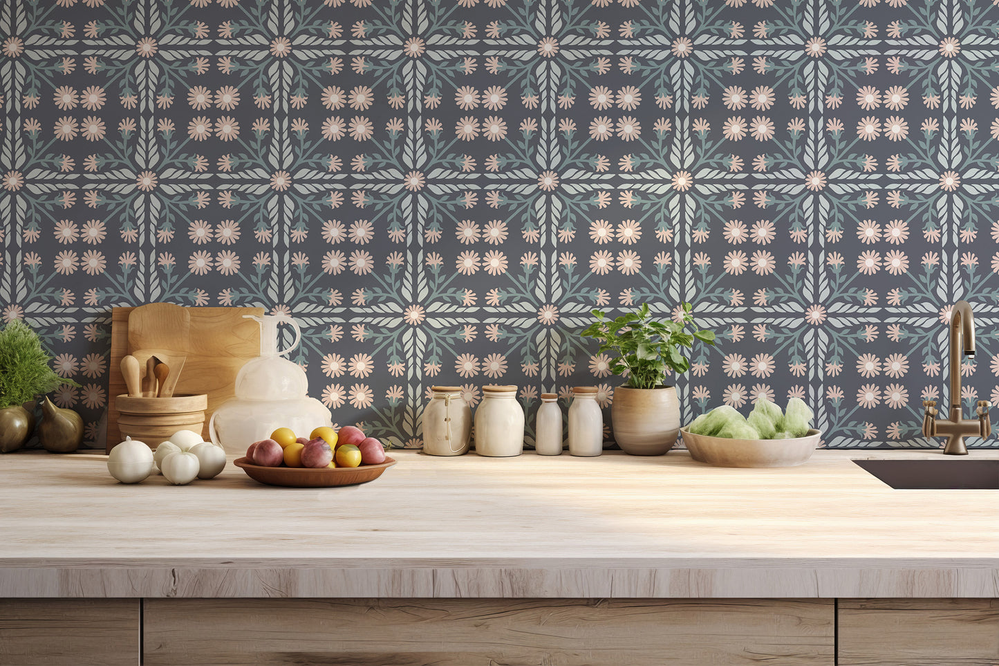 Geo Floral Tile Wallpaper