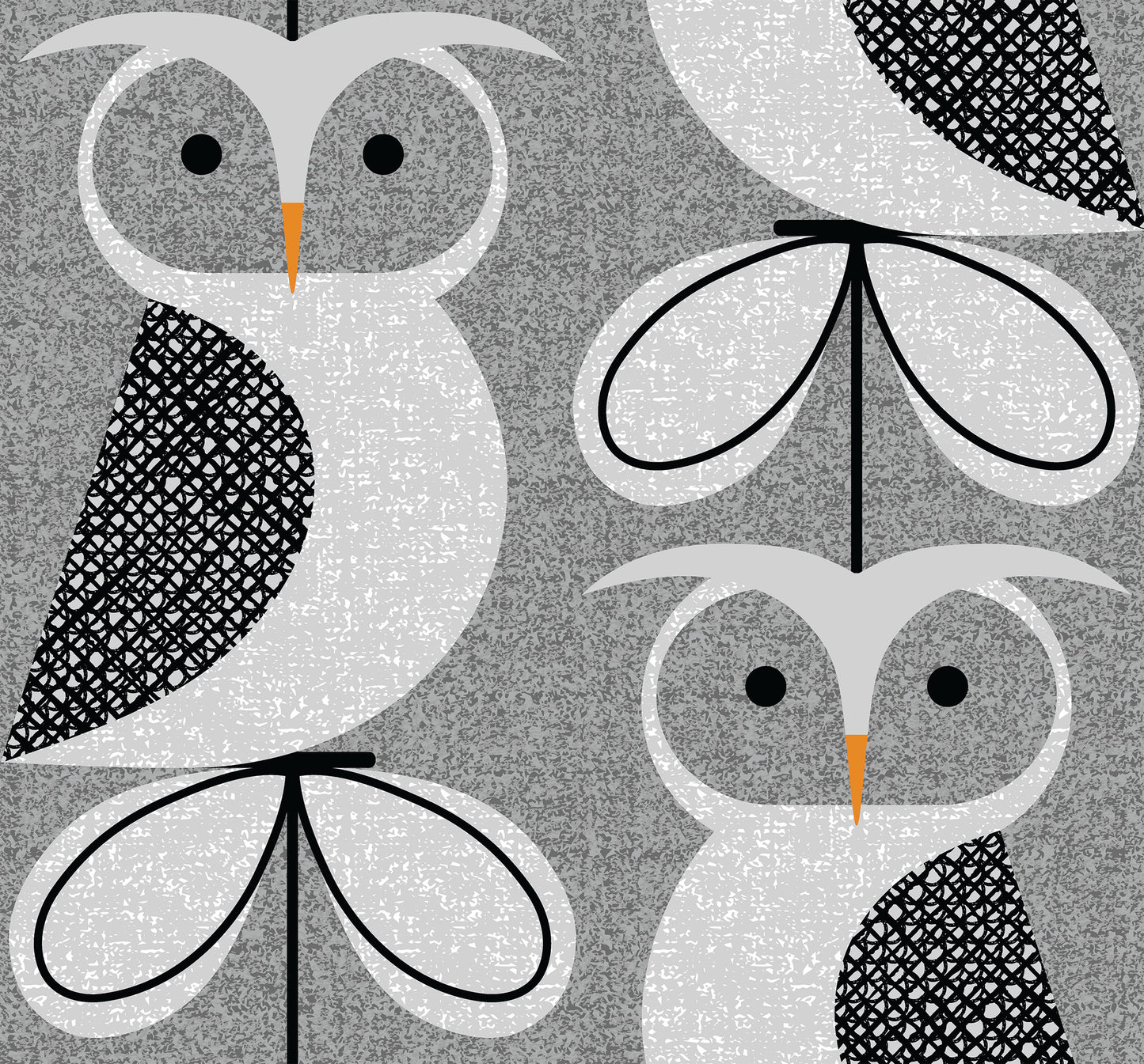 Owl illustrations on a textured gray background