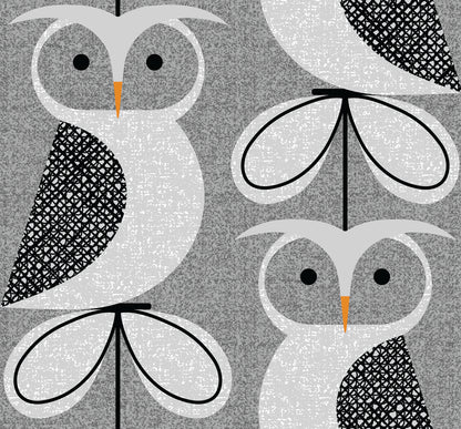 Owl illustrations on a textured gray background