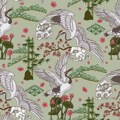 Serene Crane in Japanese Garden Wallpaper.