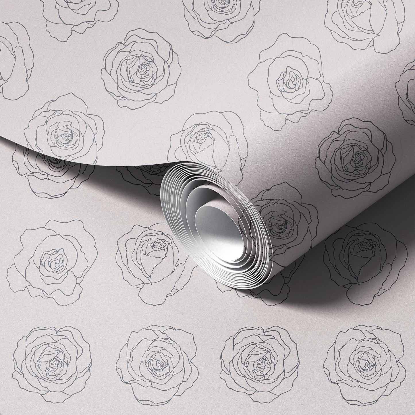 Greige Rose Line Art Wallpaper