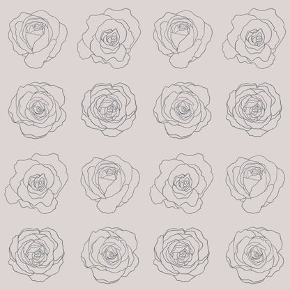 Greige Rose Line Art Wallpaper