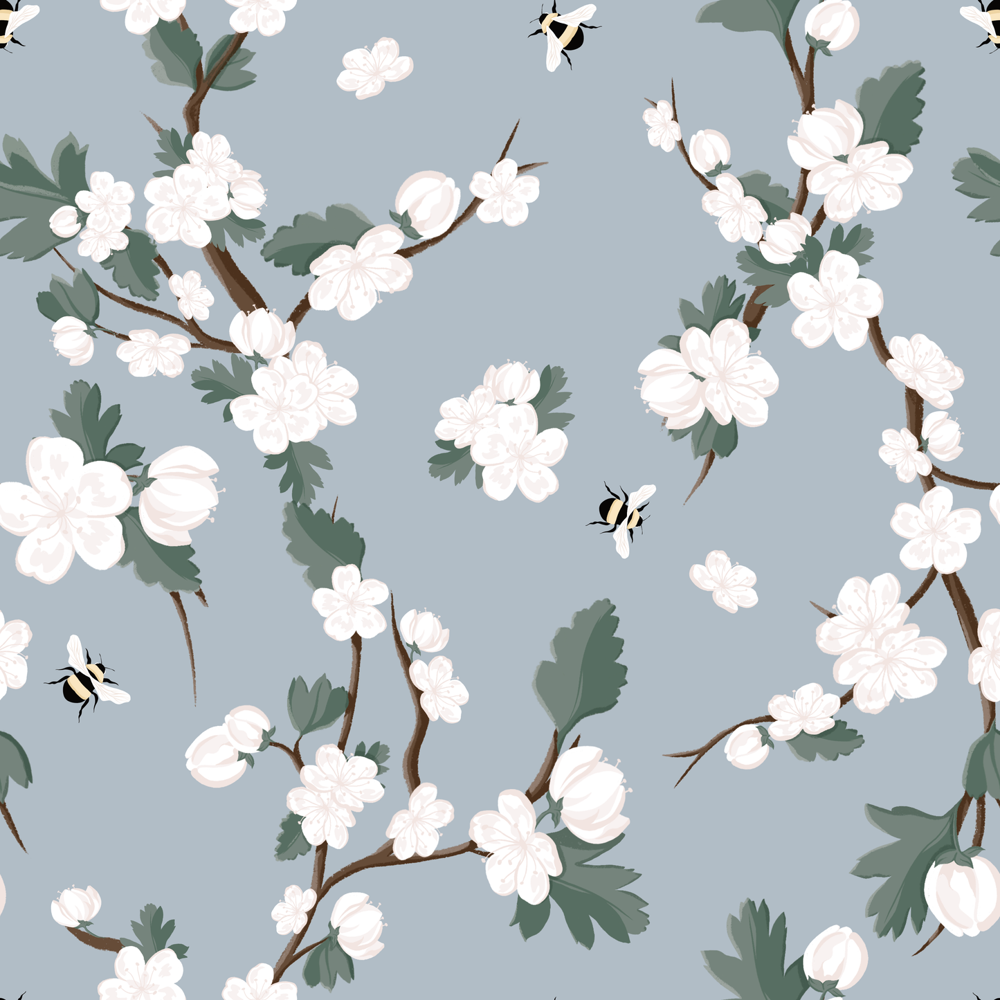 Hawthorn Flowers and Bees Wallpaper