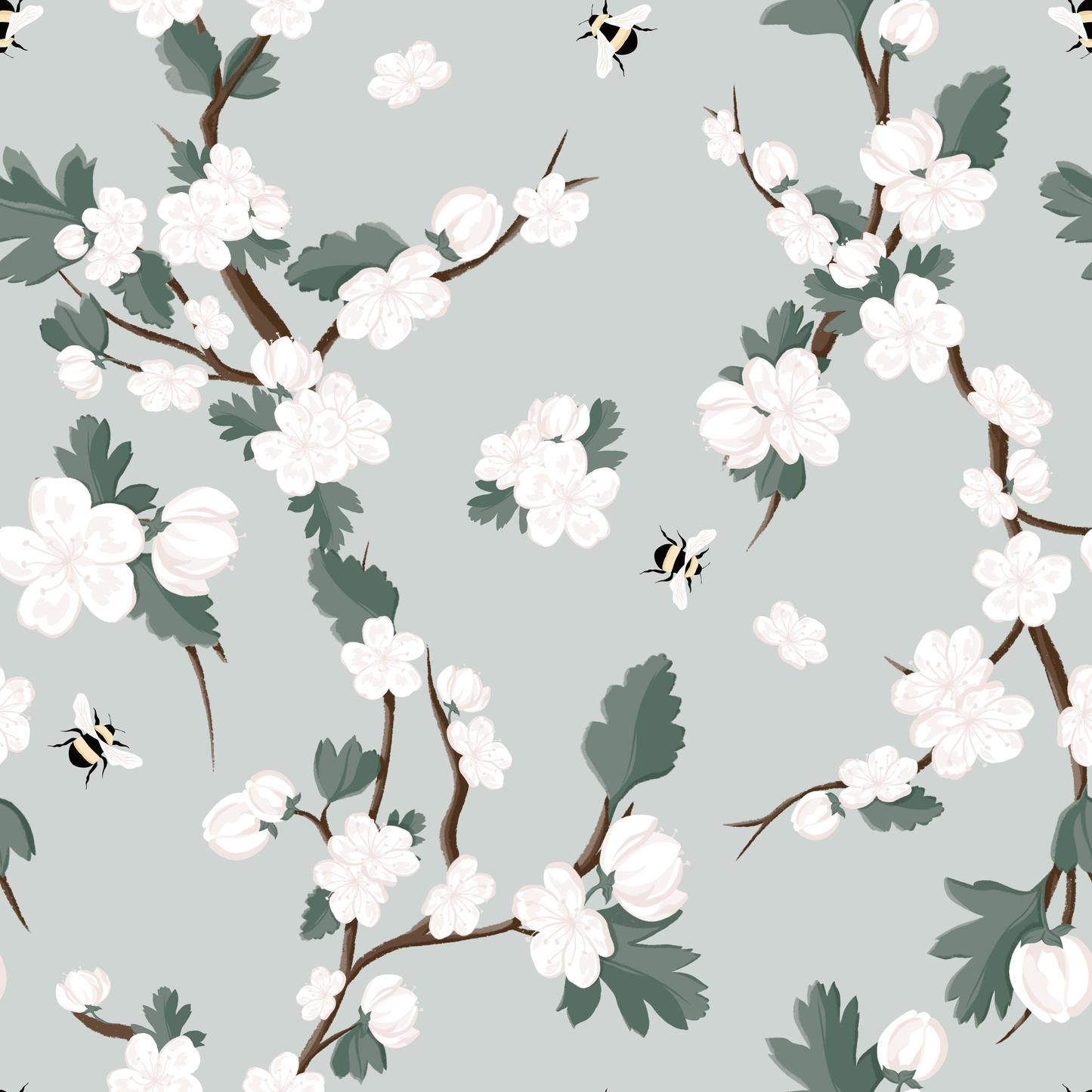 Hawthorn Flowers and Bees Wallpaper