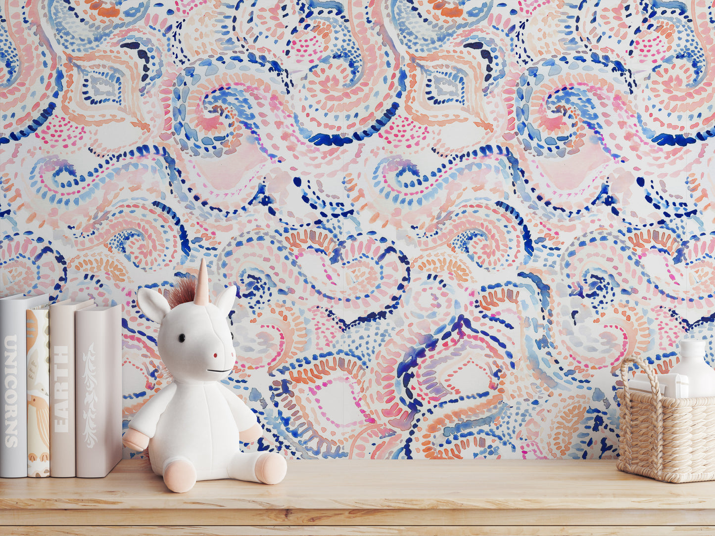 Ikat peel and stick wallpaper room mockup