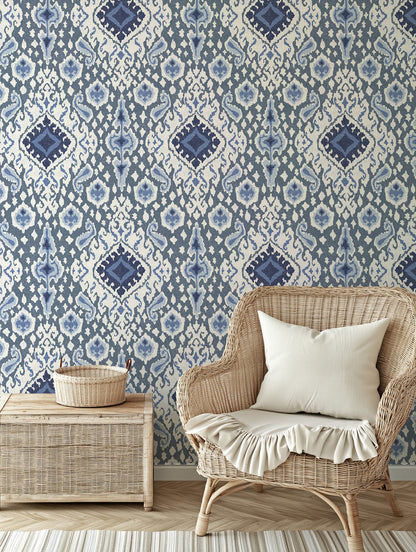 Antique Distressed Ikat Wallpaper