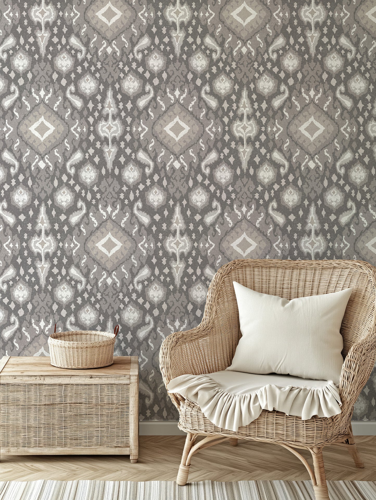 Antique Distressed Ikat Wallpaper