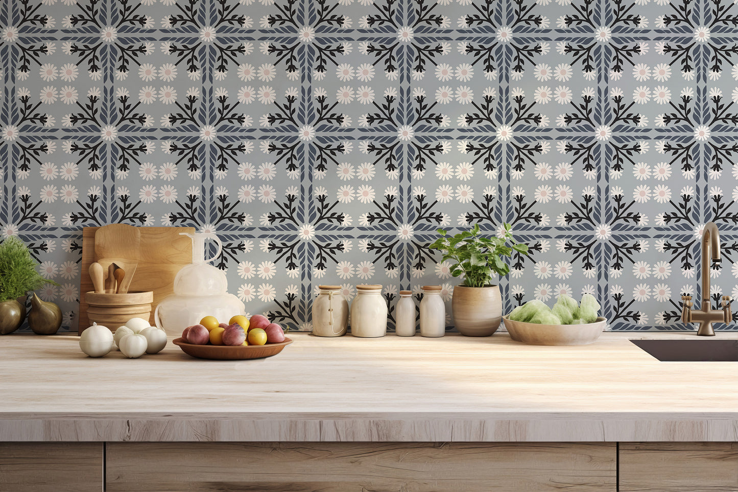 Geo Floral Tile Wallpaper
