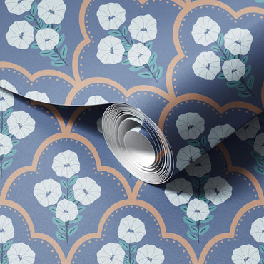 Mallow Bindweed Blue and Beige Wallpaper