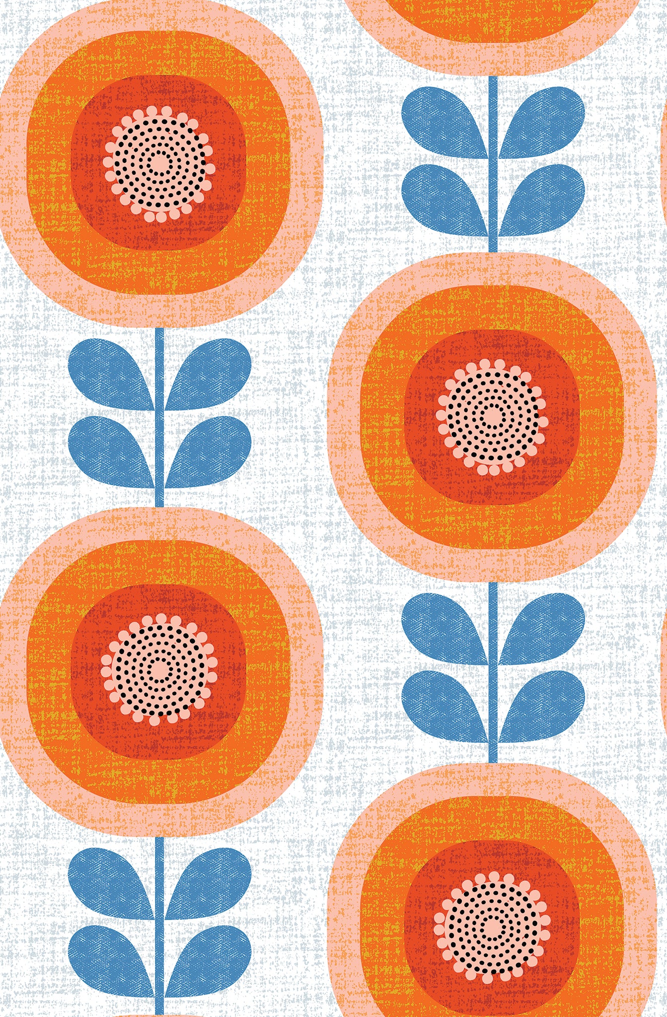 Mid-Century Sunflowers in Orange Wallpaper