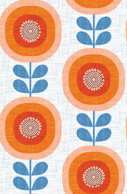 Mid-Century Sunflowers in Orange Wallpaper