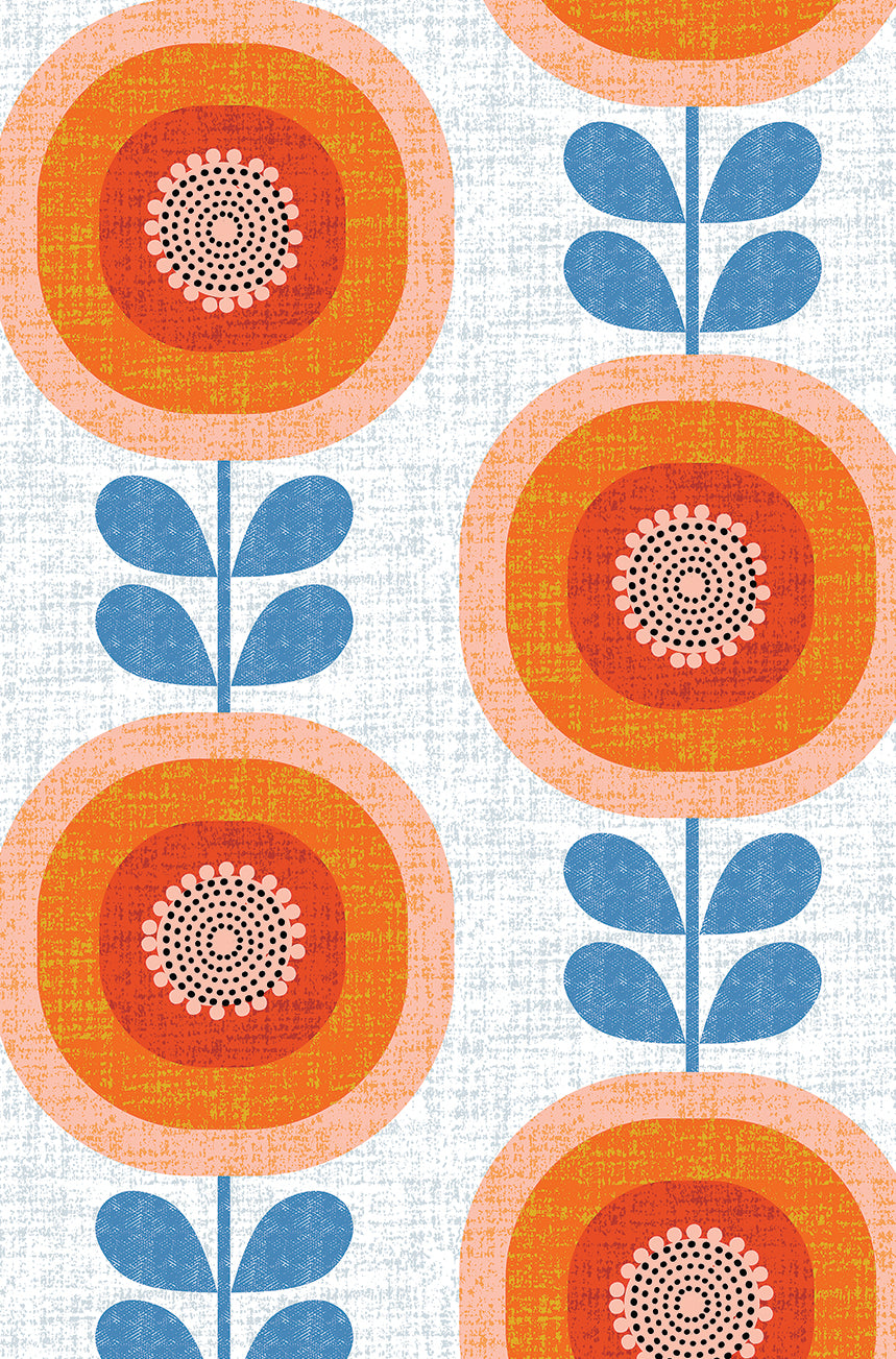 Mid-Century Sunflowers in Orange Wallpaper