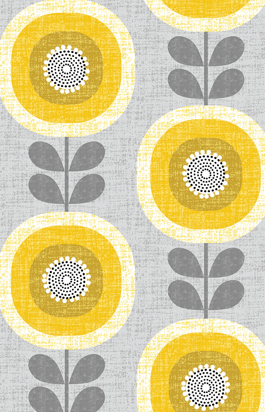 Mid-Century Sunflowers peel and stick wallpaper pattern detail