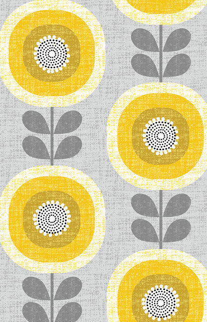 Mid-Century Sunflowers peel and stick wallpaper pattern detail