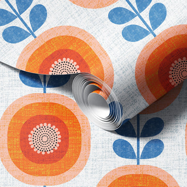 Mid-Century Sunflowers in Orange Wallpaper