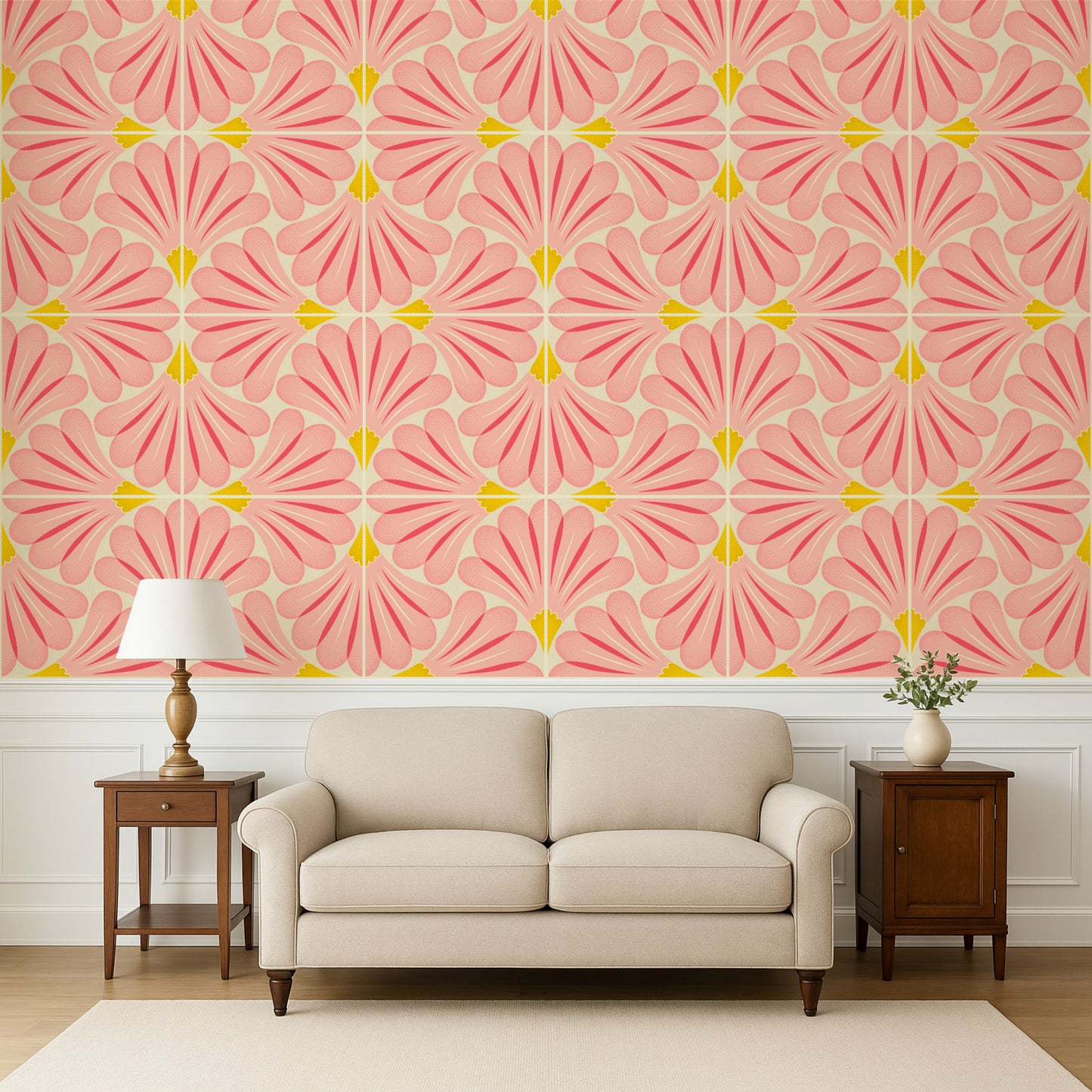 Flower Tiles Peel and Stick Wallpaper Sample - Floral, Flowers