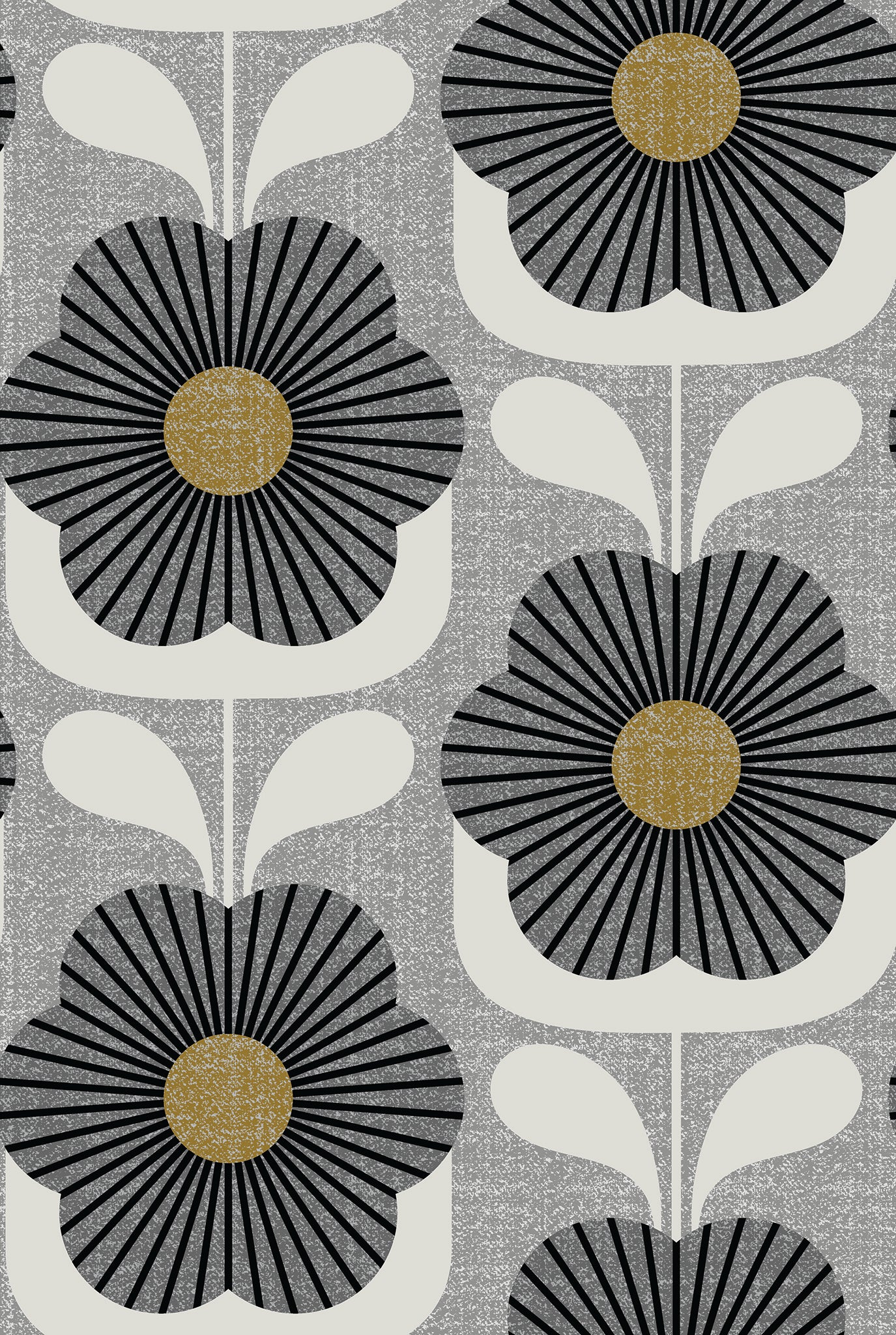 Patterned with black and white floral design on a gray background
