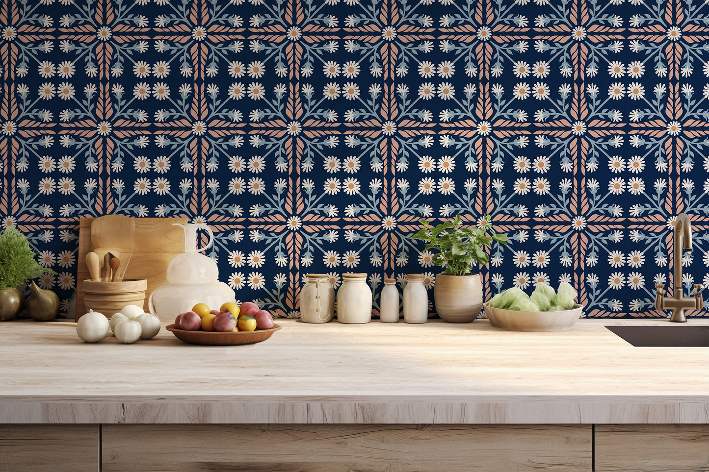 Geo Floral Tile Wallpaper