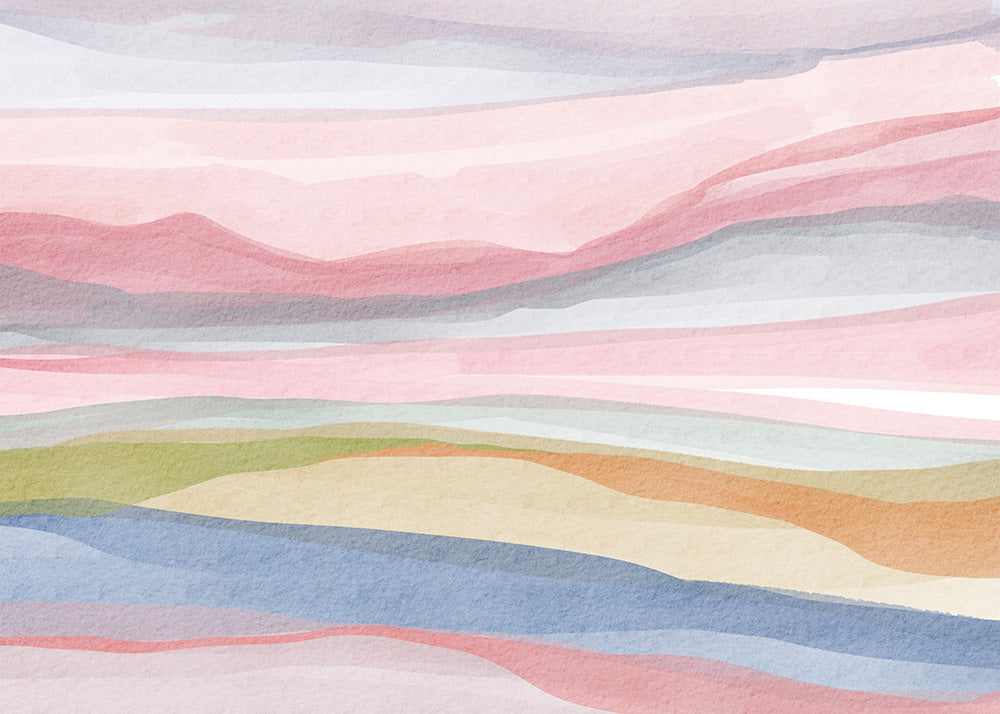 Pink Mountain Peel and Stick Wall Mural - Coastal, Watercolor, Mural