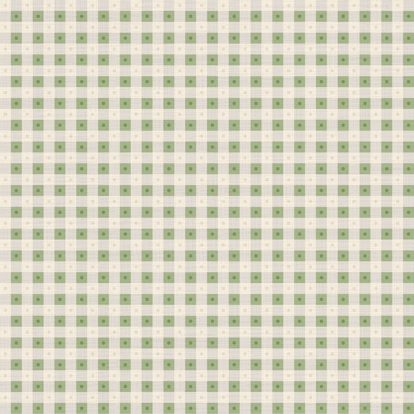 Preppy Gingham with Dots - Light Green and Cream