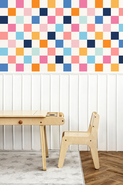 Rainbow Checkers Peel and Stick Wallpaper - Kids